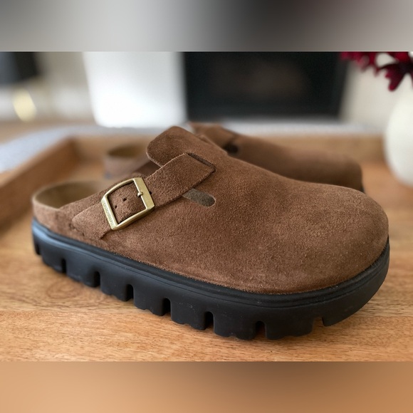 Birkenstock Papillio Boston Chunky Suede Leather Dark Tea Brown Size 39 Size 8 - Picture 5 of 11